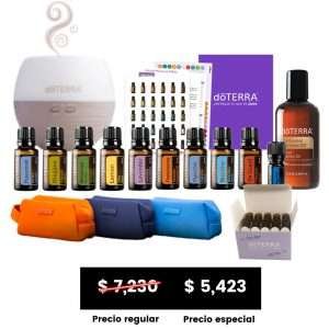 KIT ESENCIALES DEL HOGAR PLUS
9 ACEITES ESENCIALES 15ML: LAVANDA, MENTA, LIMÓN, TEA TREE, INCIENSO, ORÉGANO, ON GUARD, DIGESTZEN, EASY AIR
+ DEEP BLUE 5ML
+ DIFUSOR PÉTALO 2.0
+ 1 ACEITE DE COCO FRACCIONADO
+ CAJA DE ROLL ON DE 10ml
+ 1 KIT DE BIENVENIDA CON STICKERS PARA ACEITE
+ 3 ESTUCHES EDICIÓN LIMITADA ¡GRATIS!
¡MEMBRESÍA INCLUIDA!